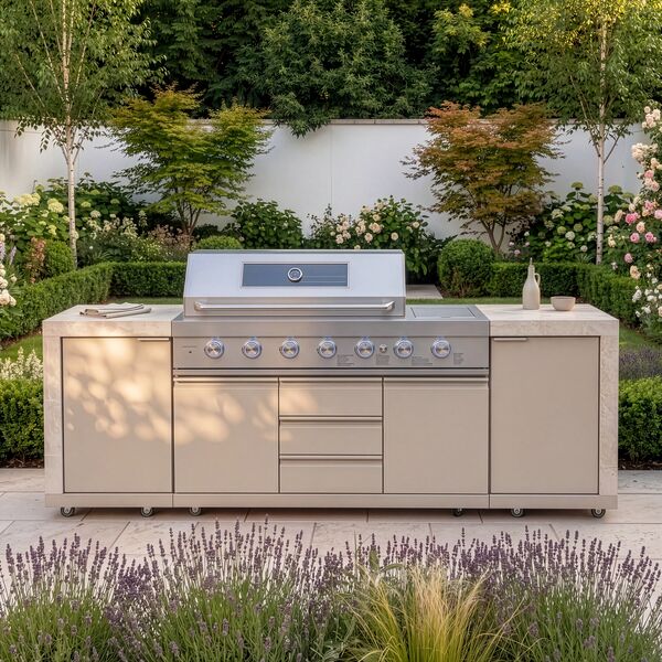Maze Ember Linear Outdoor Kitchen With Gas BBQ & Cupboards - Latte