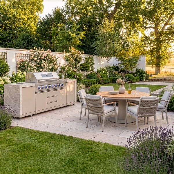 Maze Ember Linear Outdoor Kitchen With Gas BBQ & Cupboards - Latte