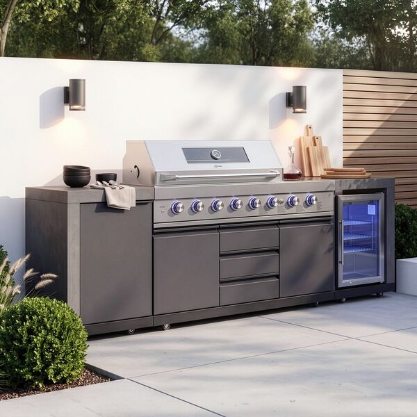 Maze Ember Linear Outdoor Kitchen with Gas BBQ, Left Cupboard & Right Fridge
