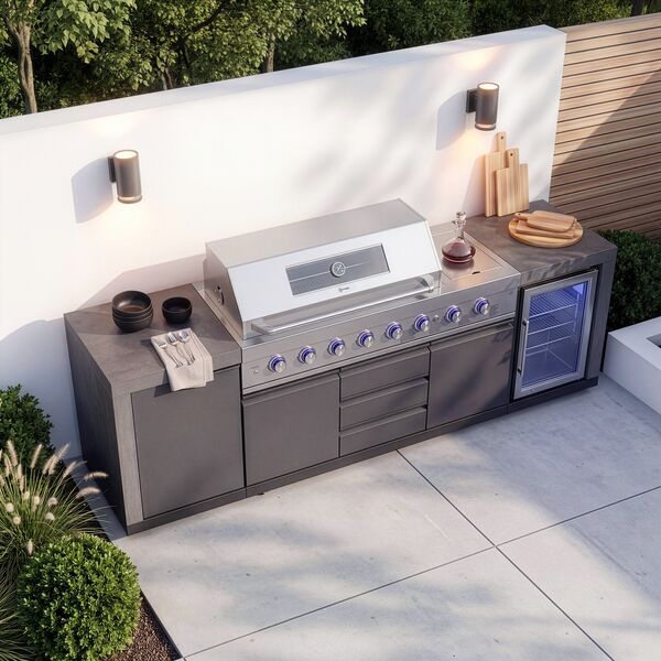 Maze Ember Linear Outdoor Kitchen with Gas BBQ, Left Cupboard & Right Fridge