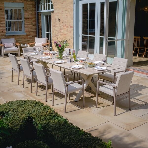 Maxim 8 - 12 Seat Extending Dining Table - Latte with Ibiza Dining  Chairs - Latte