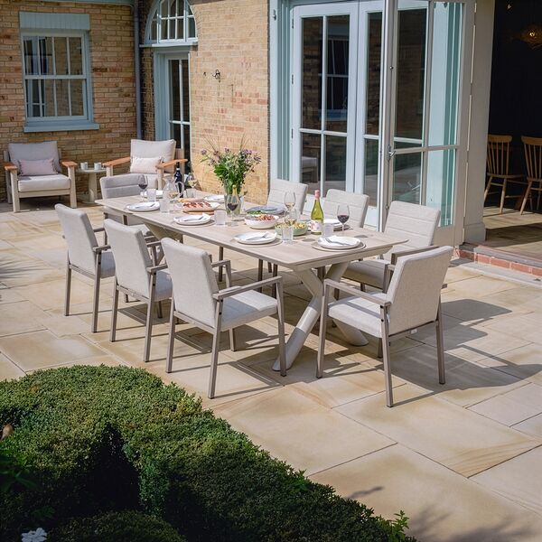 Maxim 8 - 12 Seat Extending Dining Table - Latte with Ibiza Dining  Chairs - Latte