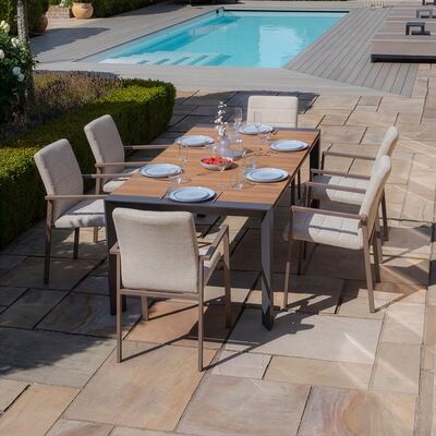 Jakarta Teak Rectangular Extending Dining Table With Ibiza Dining Chairs - Latte