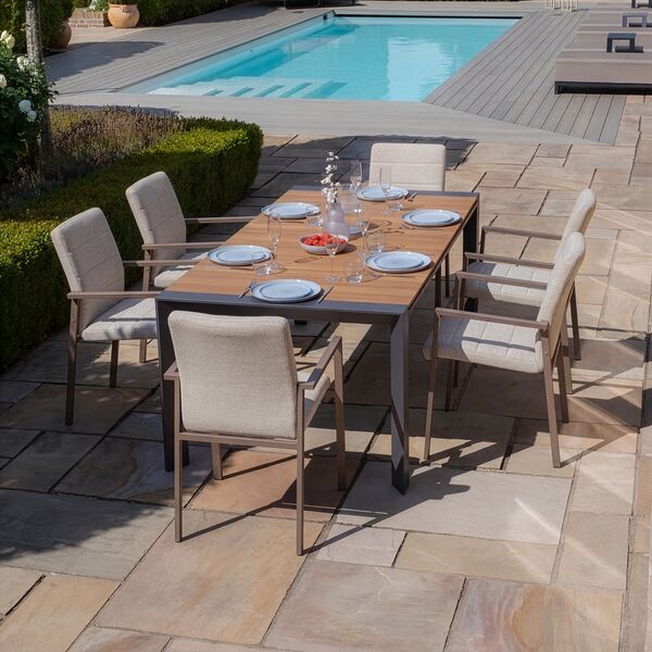 Jakarta Teak Rectangular Extending Dining Table With Ibiza Dining Chairs - Latte
