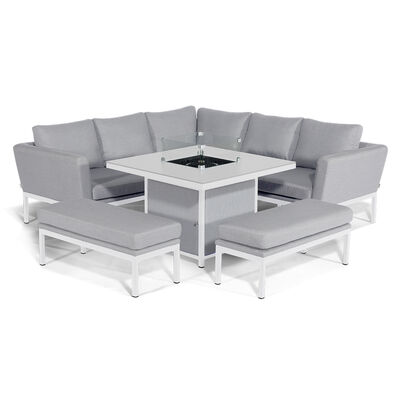 Maze - Outdoor Fabric Pulse Square Corner Dining Set with Fire Pit Table - Lead Chine product image
