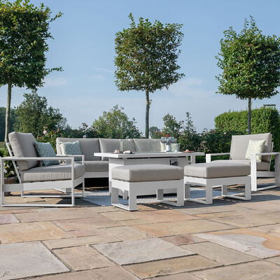 Maze - Amalfi 3 Seat Aluminium Sofa Set with Fire Pit Table plus Armchairs & Footstools - White product image