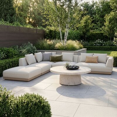 Lyon Large Corner Sofa Set Left with Round Sintered Stone Table