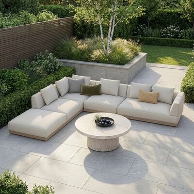 Lyon Large Corner Sofa Set Left with Round Sintered Stone Table