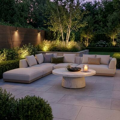 Lyon Large Corner Sofa Set Left with Round Sintered Stone Table