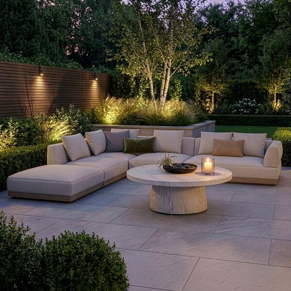 Lyon Large Corner Sofa Set Left with Round Sintered Stone Table