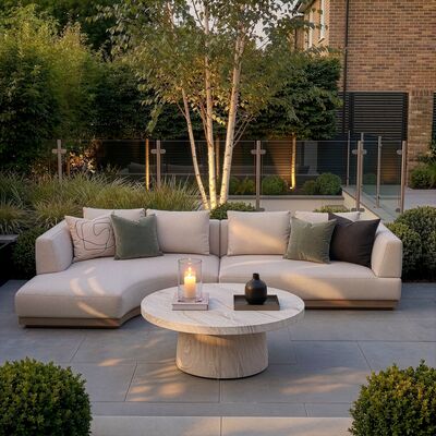 Lyon Small Corner Sofa Set Left with Round Sintered Stone Table