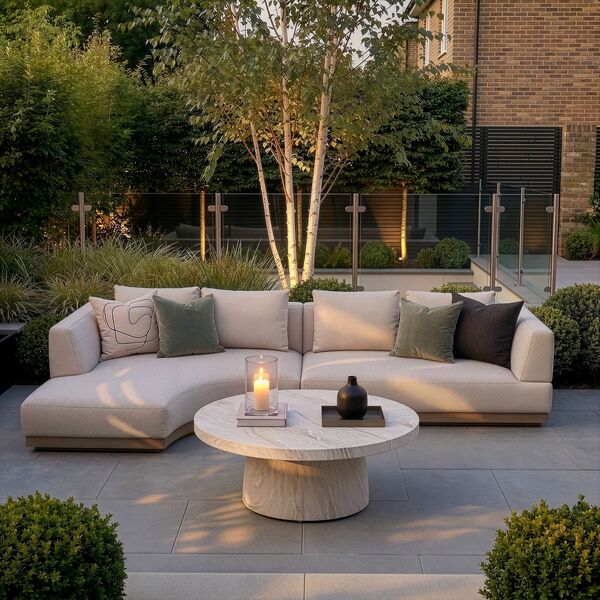Lyon Small Corner Sofa Set Left with Round Sintered Stone Table