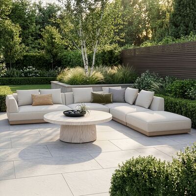 Lyon Large Corner Sofa Set Right with Round Sintered Stone Table