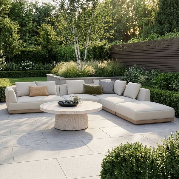 Lyon Large Corner Sofa Set Right with Round Sintered Stone Table