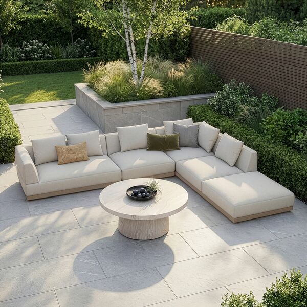 Lyon Large Corner Sofa Set Right with Round Sintered Stone Table