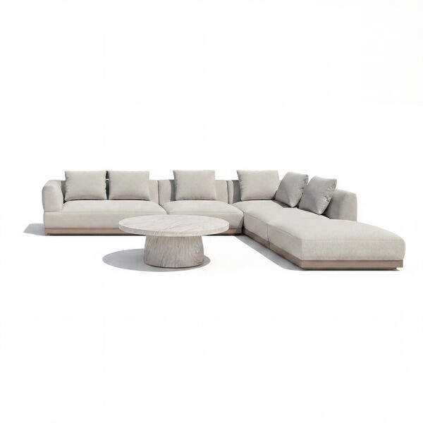 Lyon Large Corner Sofa Set Right with Round Sintered Stone Table