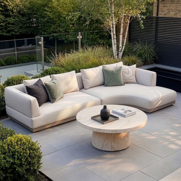 Lyon Small Corner Sofa Set Right with Round Sintered Stone Table