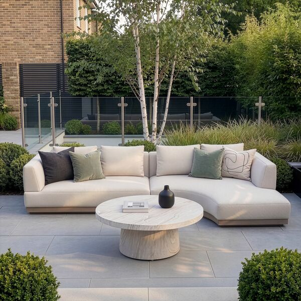 Lyon Small Corner Sofa Set Right with Round Sintered Stone Table