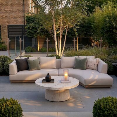 Lyon Small Corner Sofa Set Right with Round Sintered Stone Table