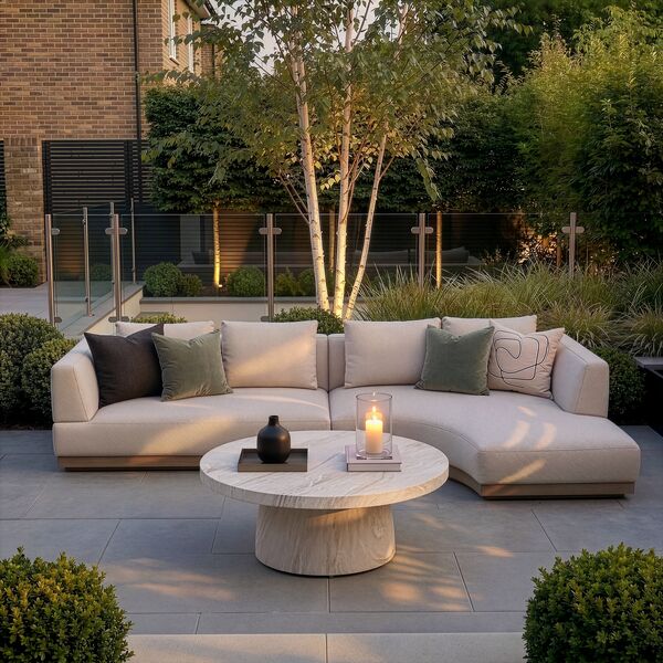 Lyon Small Corner Sofa Set Right with Round Sintered Stone Table