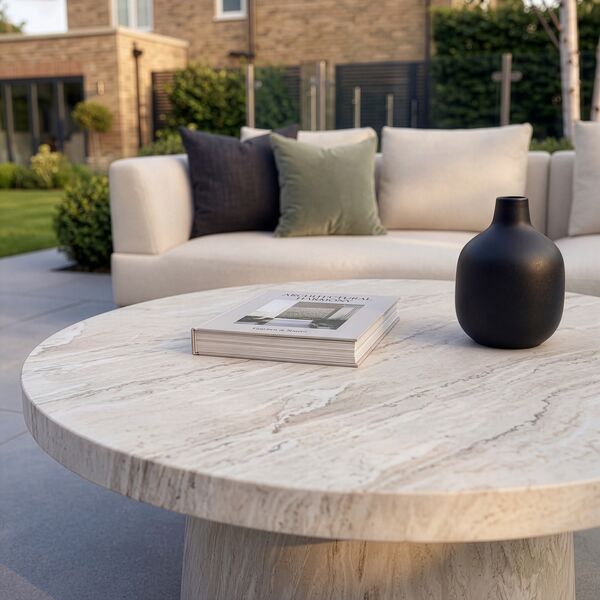 Lyon Small Corner Sofa Set Right with Round Sintered Stone Table
