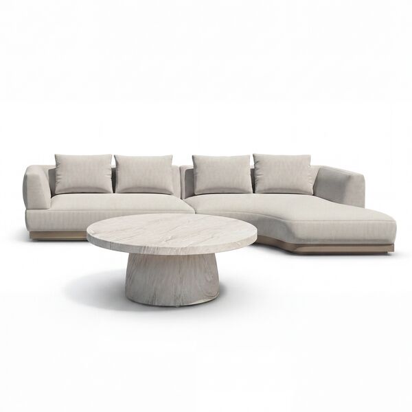 Lyon Small Corner Sofa Set Right with Round Sintered Stone Table