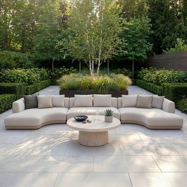 Lyon Small U Shape Corner Sofa Set with Round Sintered Stone Table