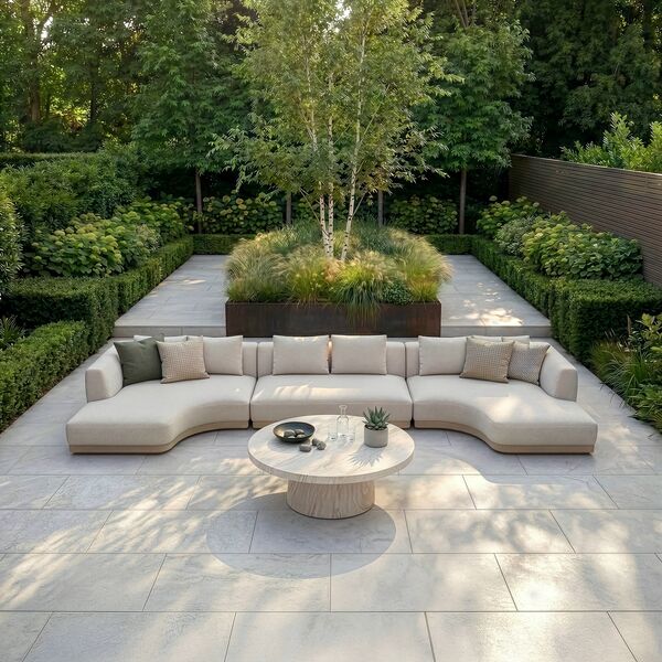 Lyon Small U Shape Corner Sofa Set with Round Sintered Stone Table