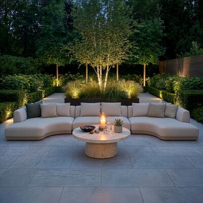 Lyon Small U Shape Corner Sofa Set with Round Sintered Stone Table