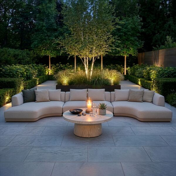 Lyon Small U Shape Corner Sofa Set with Round Sintered Stone Table