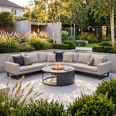 Ethos Grande Corner Set With Round Fire Pit Table - Oatmeal
