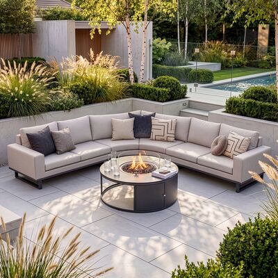 Ethos Grande Corner Set With Round Fire Pit Table - Oatmeal