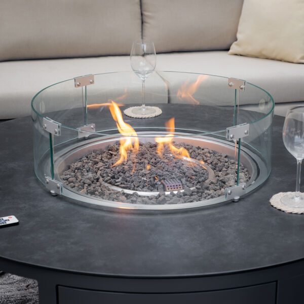 Ethos Grande Corner Set With Round Fire Pit Table - Oatmeal
