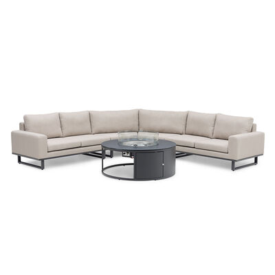 Ethos Grande Corner Set With Round Fire Pit Table - Oatmeal