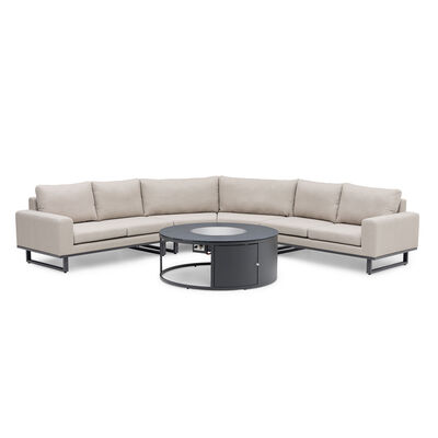 Ethos Grande Corner Set With Round Fire Pit Table - Oatmeal