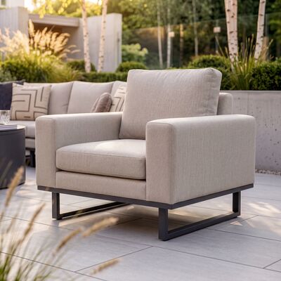 Ethos Grande Corner Set With Round Fire Pit Table & Armchair - Oatmeal