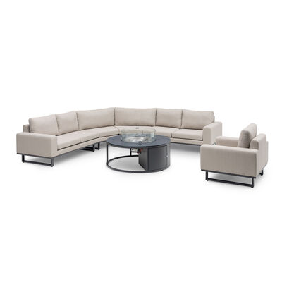 Ethos Grande Corner Set With Round Fire Pit Table & Armchair - Oatmeal