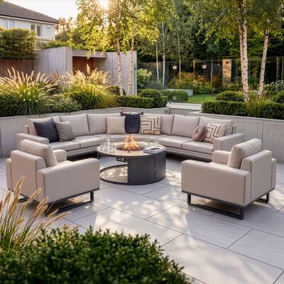 Ethos Grande Corner Set With Round Fire Pit Table & Armchair x2 - Oatmeal