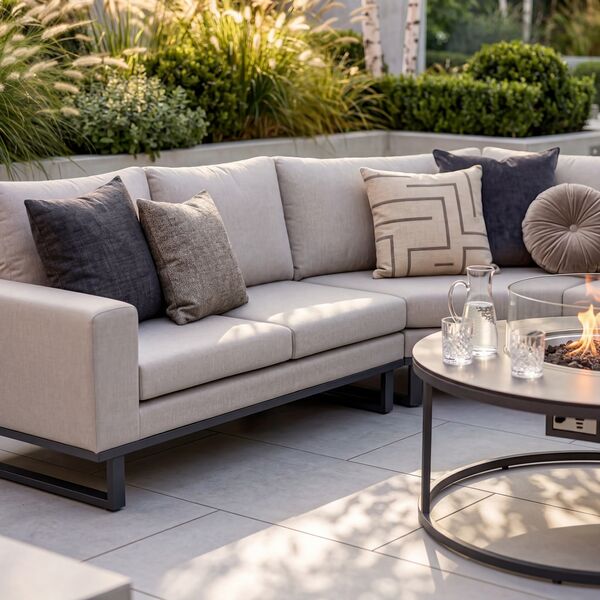 Ethos Grande Corner Set With Round Fire Pit Table & Armchair x2 - Oatmeal