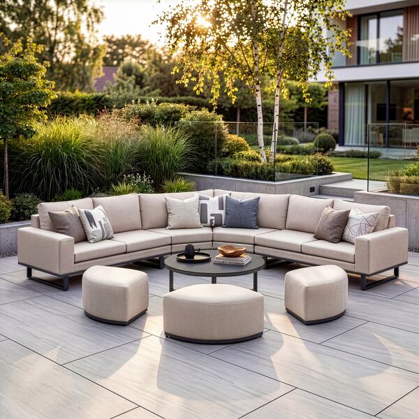 Ethos Grande Corner Set With Round Footstool Coffee Table - Oatmeal