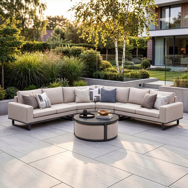 Ethos Grande Corner Set With Round Footstool Coffee Table - Oatmeal