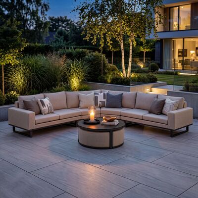 Ethos Grande Corner Set With Round Footstool Coffee Table - Oatmeal