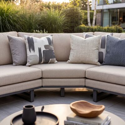Ethos Grande Corner Set With Round Footstool Coffee Table - Oatmeal