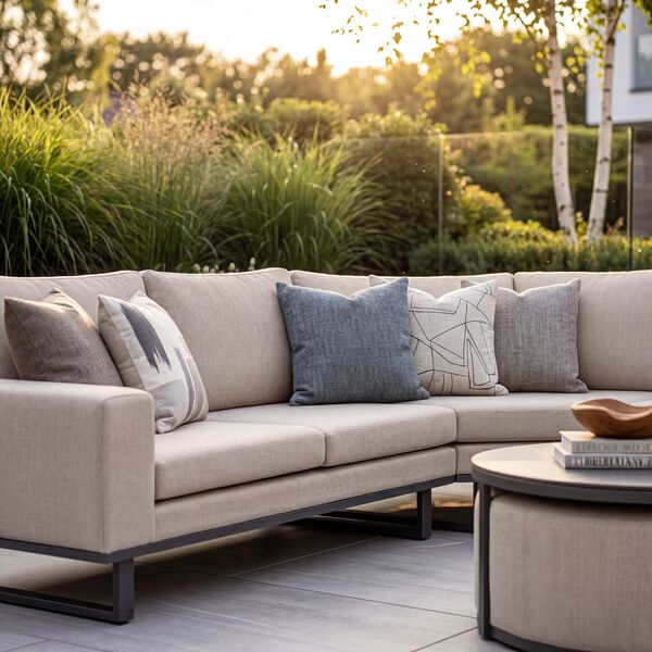 Ethos Grande Corner Set With Round Footstool Coffee Table - Oatmeal