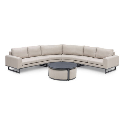 Ethos Grande Corner Set With Round Footstool Coffee Table - Oatmeal