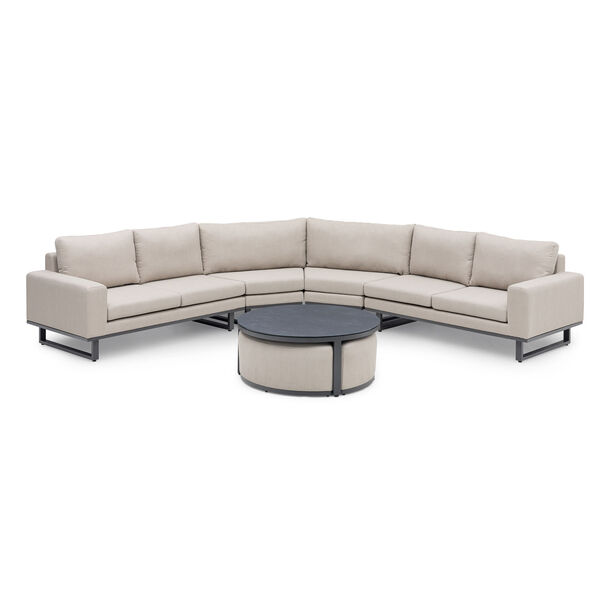 Ethos Grande Corner Set With Round Footstool Coffee Table - Oatmeal