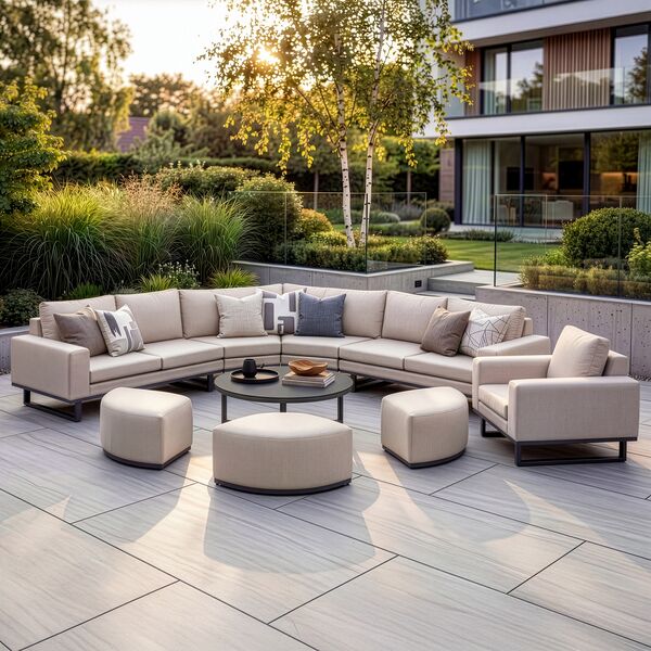Ethos Grande Corner Set With Round Footstool Coffee Table & Armchair - Oatmeal