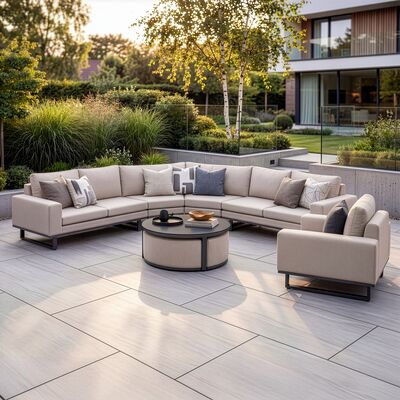 Ethos Grande Corner Set With Round Footstool Coffee Table & Armchair - Oatmeal
