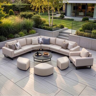 Ethos Grande Corner Set With Round Footstool Coffee Table & Armchair - Oatmeal