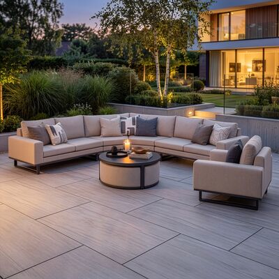 Ethos Grande Corner Set With Round Footstool Coffee Table & Armchair - Oatmeal